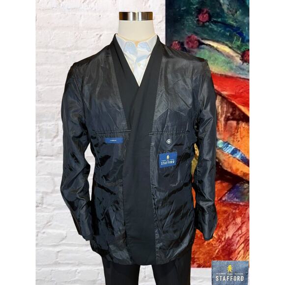Stafford 46R Mens Basic Black Classic Blazer Sport Suit Jacket Separate - Picture 7 of 15